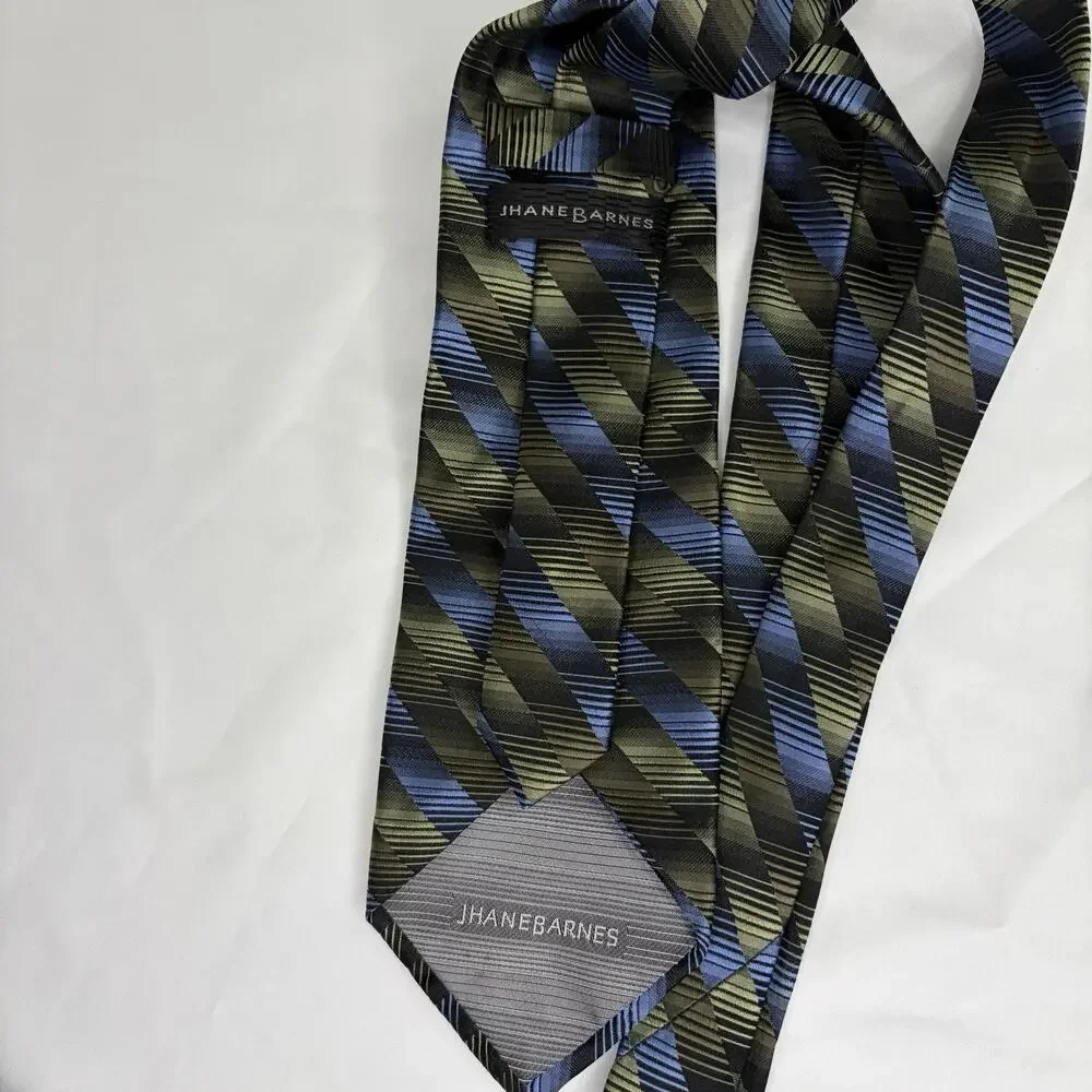 Jhane Barnes Geometrical Print Silk Necktie Blue & Green, gentlemen, formal